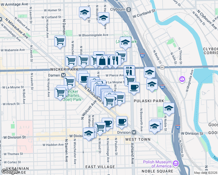 map of restaurants, bars, coffee shops, grocery stores, and more near in Chicago