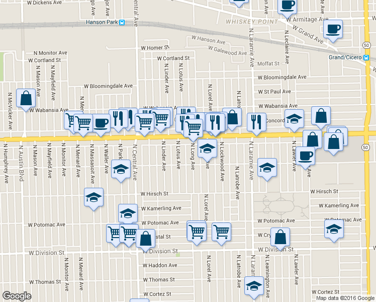 map of restaurants, bars, coffee shops, grocery stores, and more near 1529 North Lotus Avenue in Chicago
