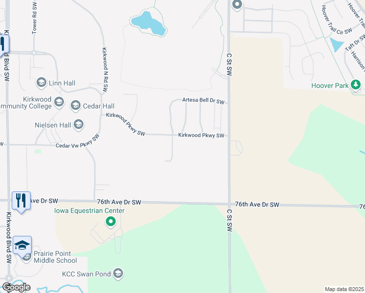 map of restaurants, bars, coffee shops, grocery stores, and more near 7114-7598 C Street Southwest in Cedar Rapids