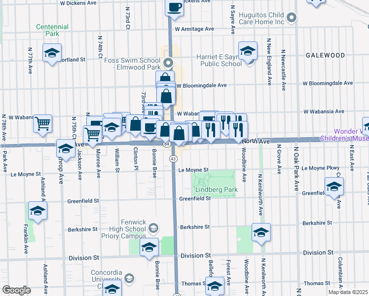 map of restaurants, bars, coffee shops, grocery stores, and more near in Chicago