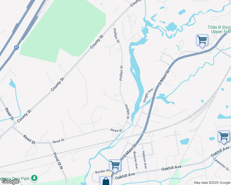 map of restaurants, bars, coffee shops, grocery stores, and more near 60 Phillips Street in Attleboro