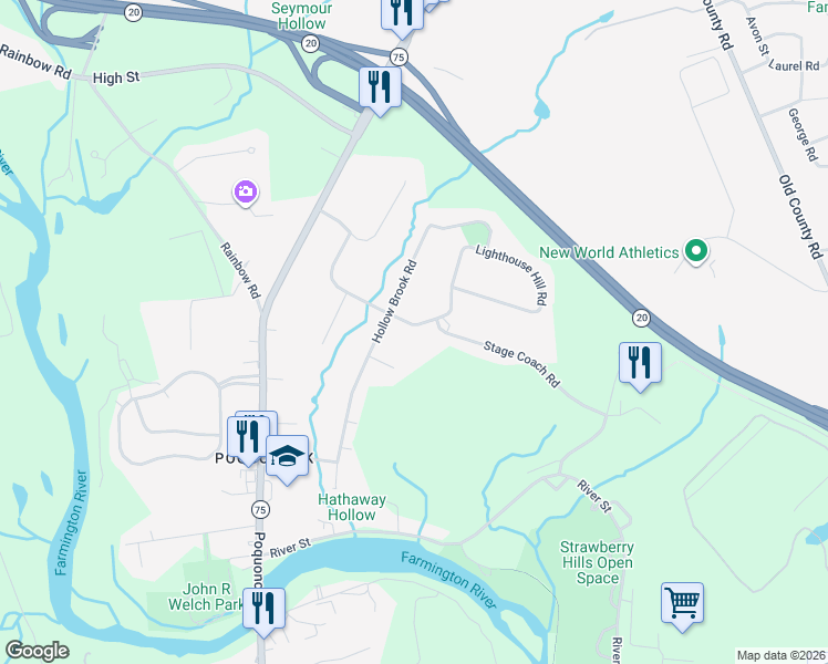 map of restaurants, bars, coffee shops, grocery stores, and more near 43 Pioneer Drive in Windsor