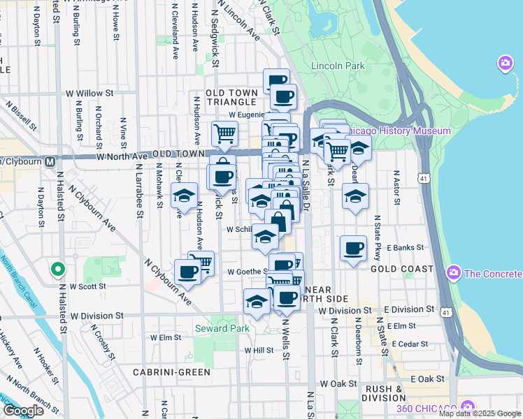 map of restaurants, bars, coffee shops, grocery stores, and more near 1430 North Wieland Street in Chicago