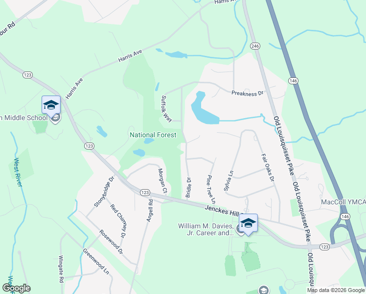 map of restaurants, bars, coffee shops, grocery stores, and more near 15 Bridle Drive in Lincoln