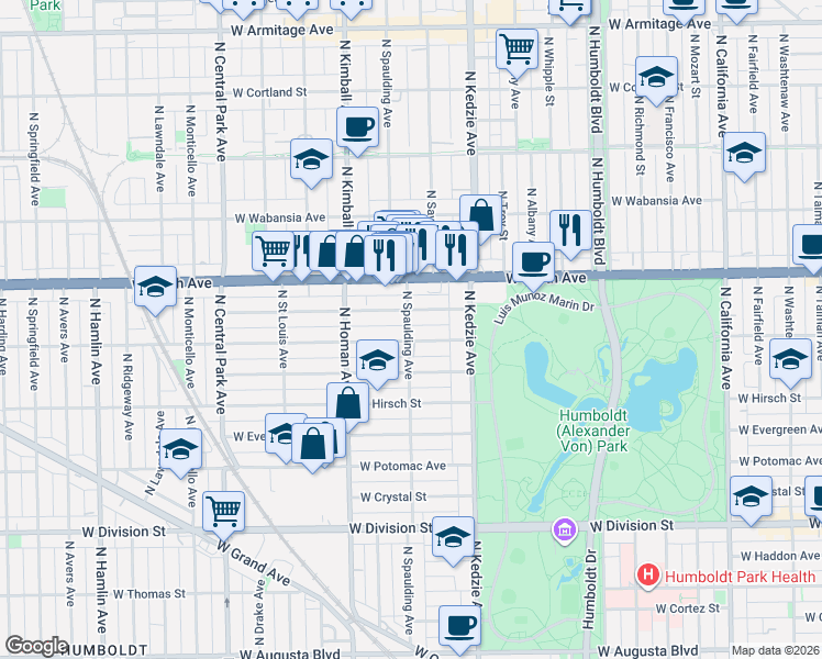 map of restaurants, bars, coffee shops, grocery stores, and more near in Chicago