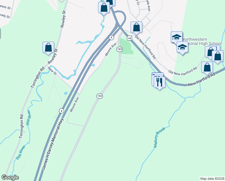 map of restaurants, bars, coffee shops, grocery stores, and more near 87-245 Torringford Street in Winchester