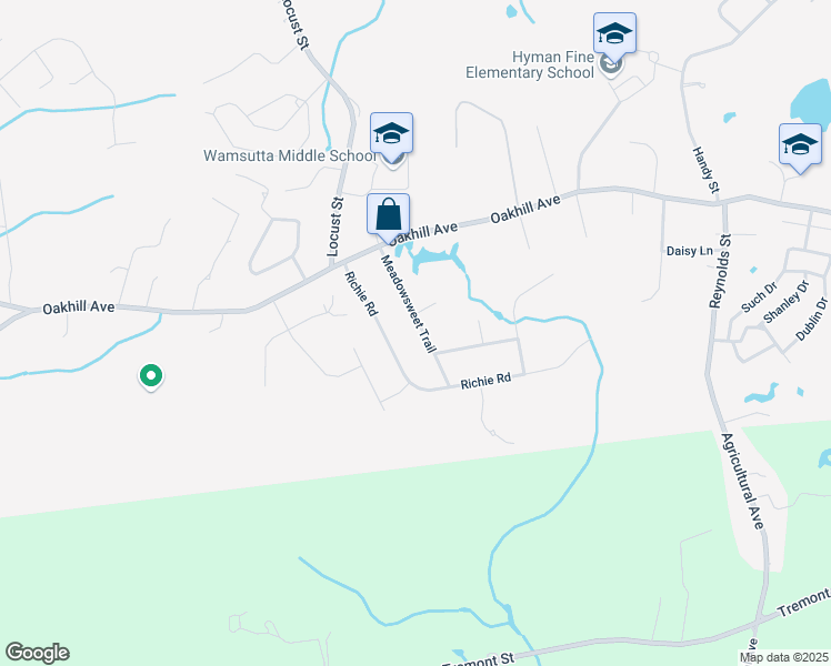 map of restaurants, bars, coffee shops, grocery stores, and more near 53 Meadowsweet Trail in Attleboro