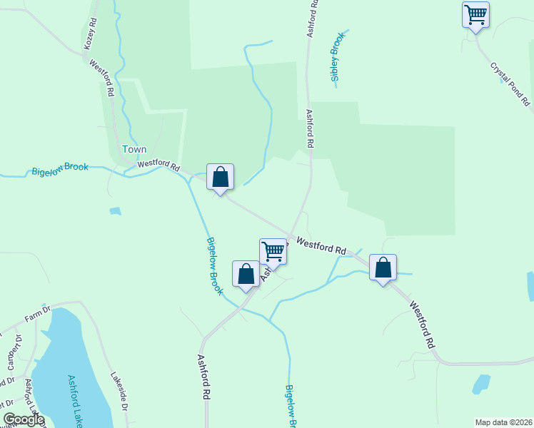 map of restaurants, bars, coffee shops, grocery stores, and more near 227 Westford Road in Eastford