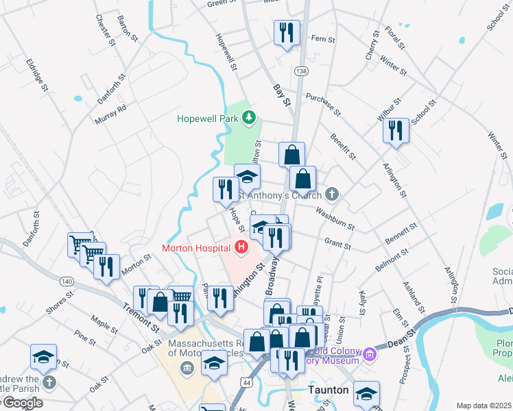 map of restaurants, bars, coffee shops, grocery stores, and more near 6 Church Avenue in Taunton