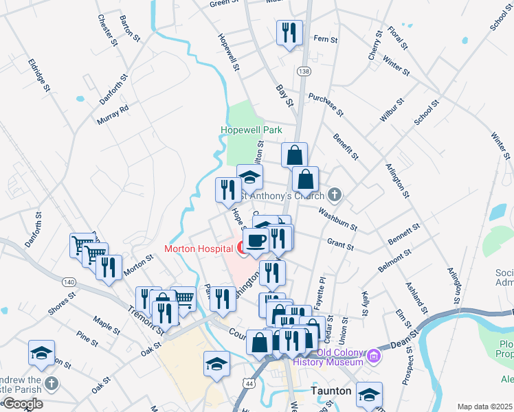 map of restaurants, bars, coffee shops, grocery stores, and more near 6 Church Avenue in Taunton