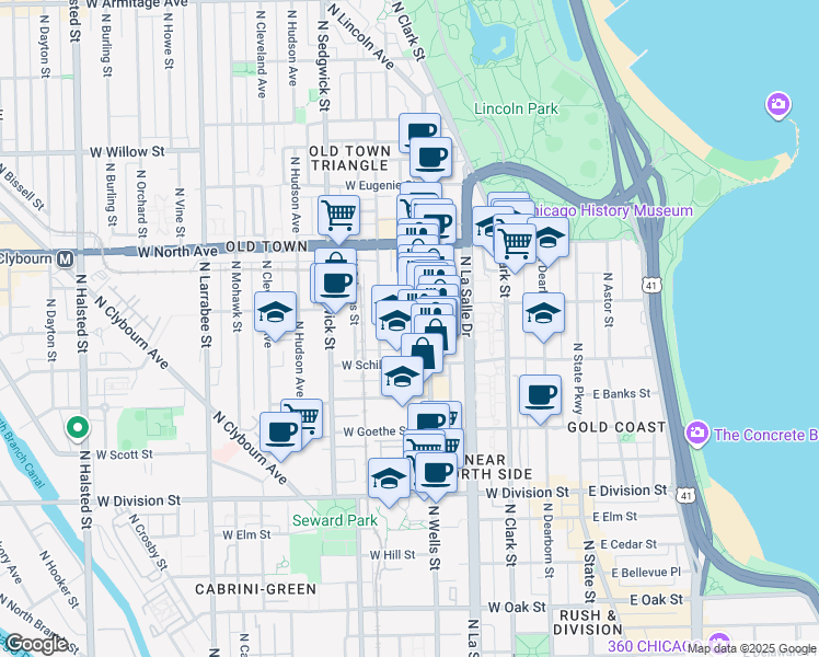 map of restaurants, bars, coffee shops, grocery stores, and more near 1430 North Wieland Street in Chicago