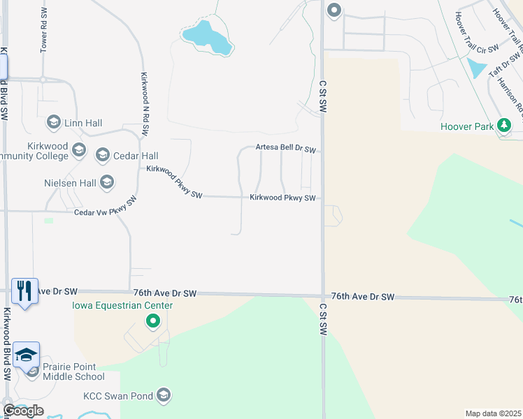 map of restaurants, bars, coffee shops, grocery stores, and more near 925 Kirkwood Parkway Southwest in Cedar Rapids