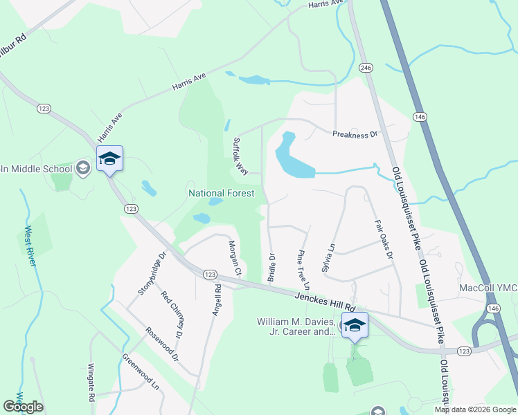 map of restaurants, bars, coffee shops, grocery stores, and more near 15 Bridle Drive in Lincoln