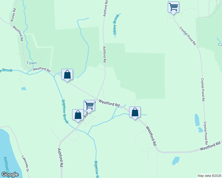 map of restaurants, bars, coffee shops, grocery stores, and more near 260 Westford Road in Eastford