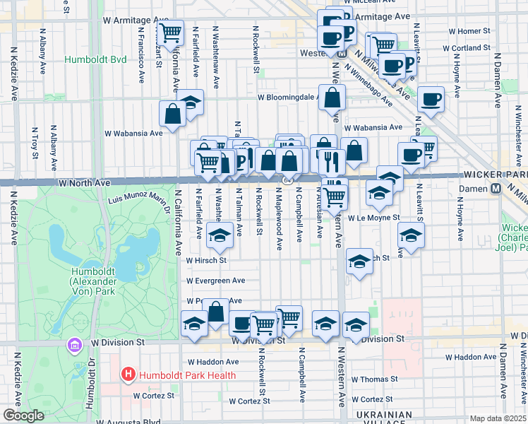 map of restaurants, bars, coffee shops, grocery stores, and more near in Chicago