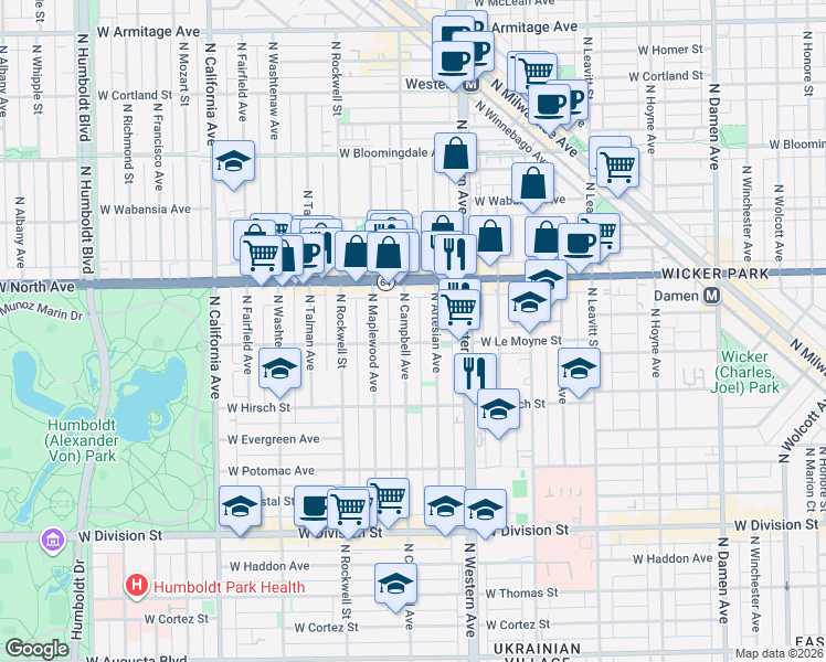 map of restaurants, bars, coffee shops, grocery stores, and more near in Chicago