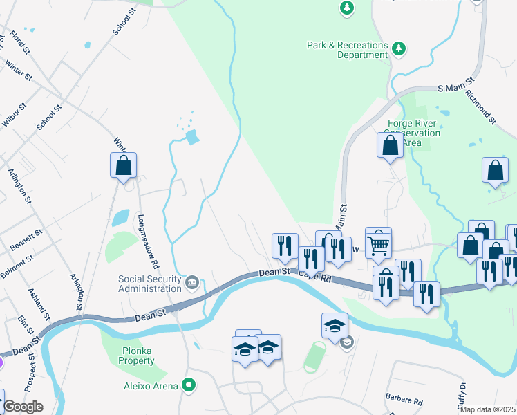 map of restaurants, bars, coffee shops, grocery stores, and more near 146 Dean Street in Taunton