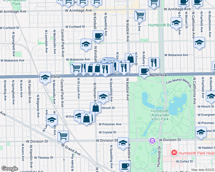 map of restaurants, bars, coffee shops, grocery stores, and more near in Chicago