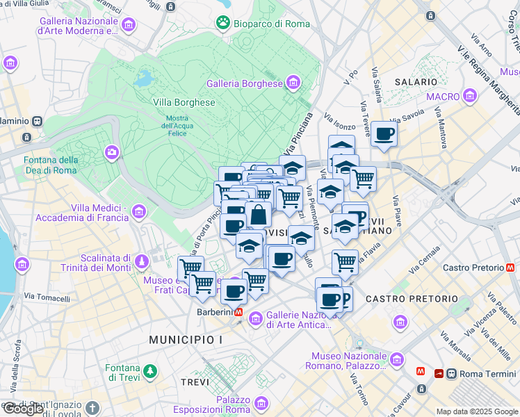 map of restaurants, bars, coffee shops, grocery stores, and more near in Rome