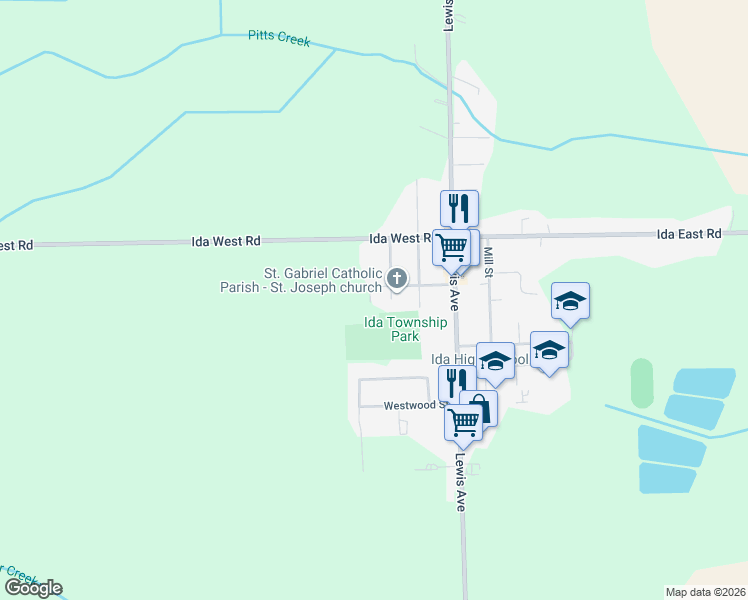 map of restaurants, bars, coffee shops, grocery stores, and more near 8375 Van Aiken Street in Ida