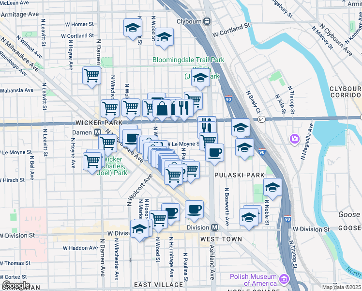 map of restaurants, bars, coffee shops, grocery stores, and more near in Chicago
