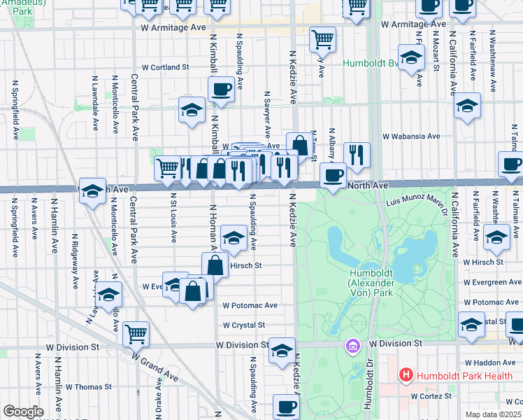 map of restaurants, bars, coffee shops, grocery stores, and more near in Chicago