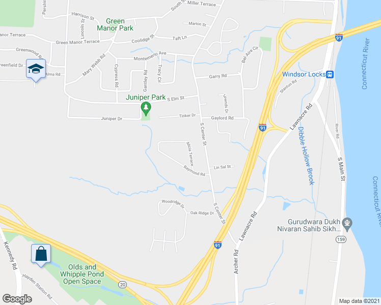 map of restaurants, bars, coffee shops, grocery stores, and more near 44 Alicia Terrace in Windsor Locks