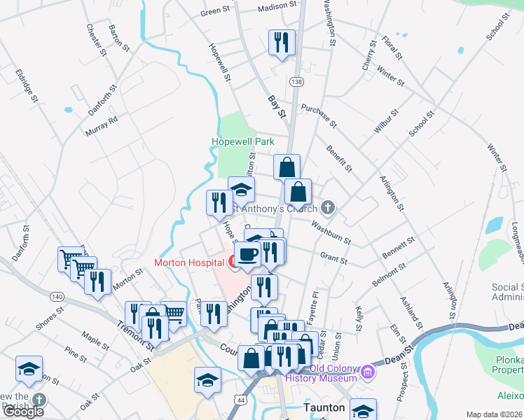 map of restaurants, bars, coffee shops, grocery stores, and more near 6 Church Avenue in Taunton