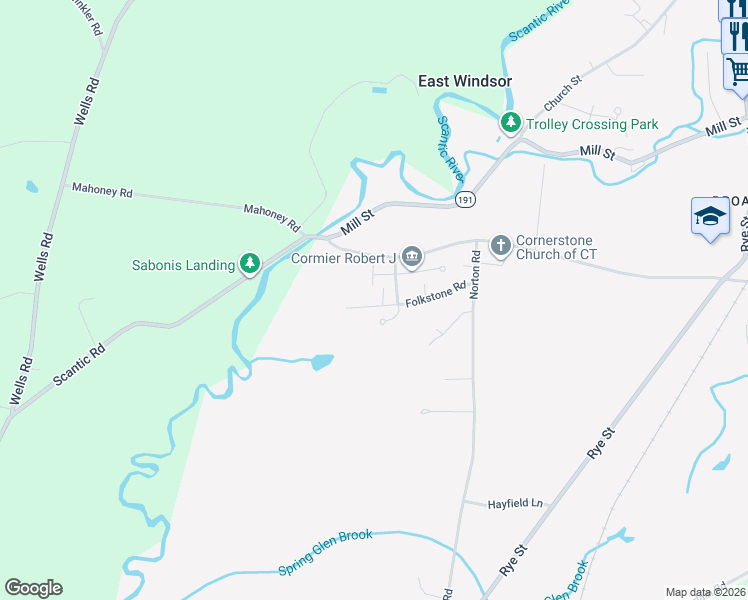 map of restaurants, bars, coffee shops, grocery stores, and more near 27A Folkstone Road in East Windsor