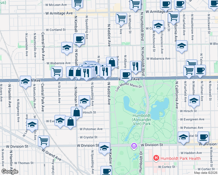 map of restaurants, bars, coffee shops, grocery stores, and more near in Chicago