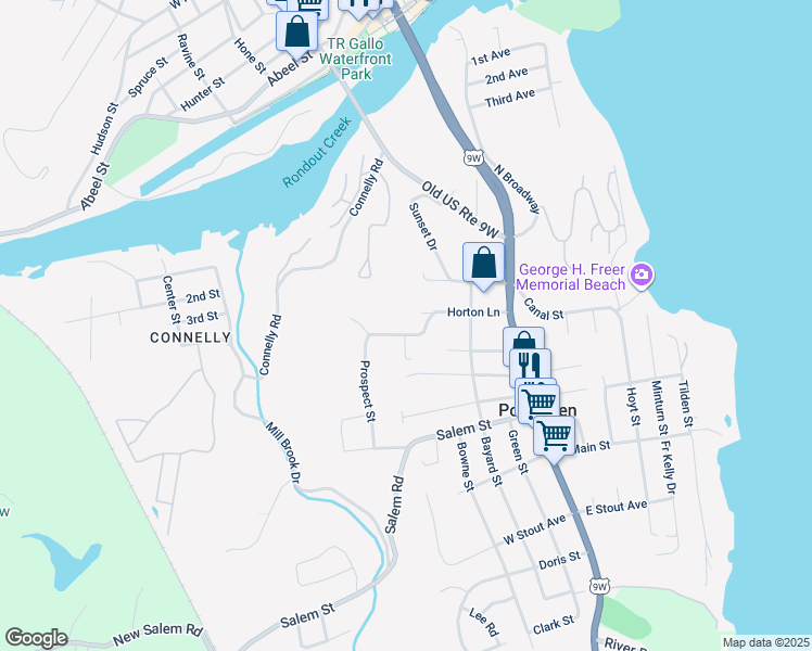 map of restaurants, bars, coffee shops, grocery stores, and more near 186 Horton Lane in Port Ewen