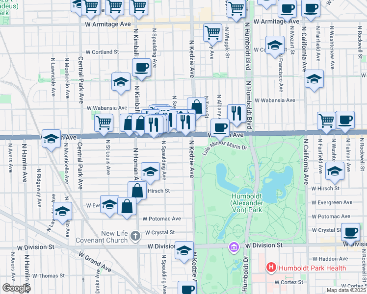 map of restaurants, bars, coffee shops, grocery stores, and more near in Chicago