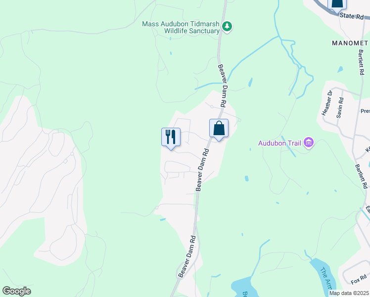 map of restaurants, bars, coffee shops, grocery stores, and more near 17 Farnham Drive in Plymouth