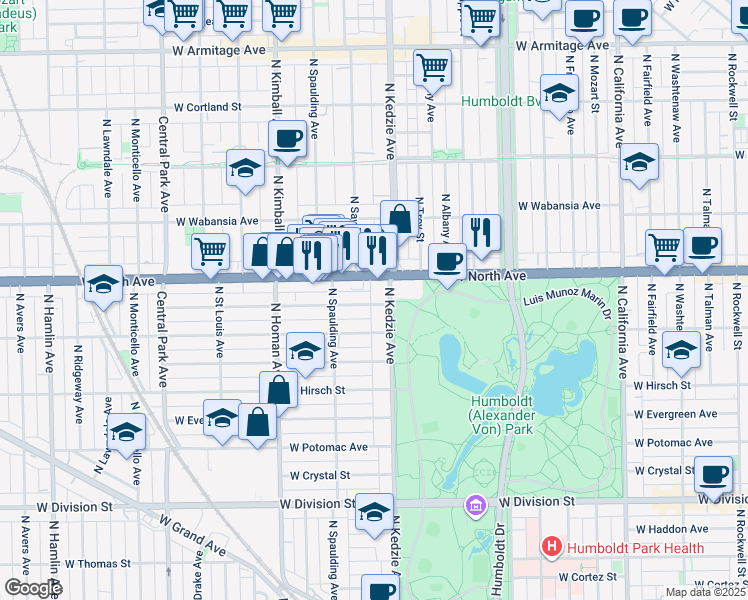 map of restaurants, bars, coffee shops, grocery stores, and more near 3221 Illinois 64 in Chicago