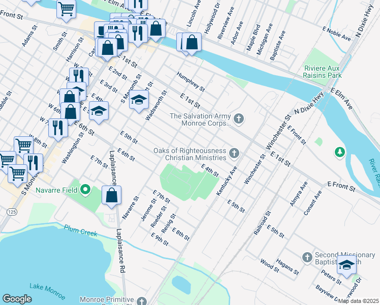 map of restaurants, bars, coffee shops, grocery stores, and more near 618 East 3rd Street in Monroe