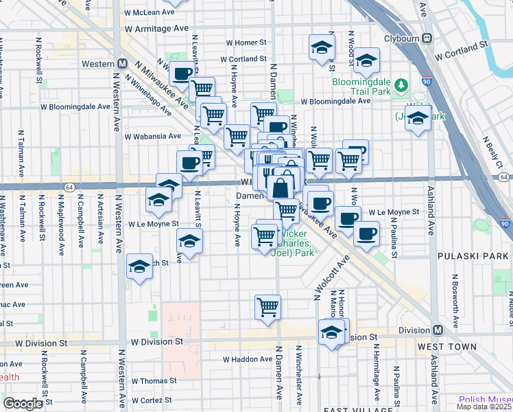 map of restaurants, bars, coffee shops, grocery stores, and more near in Chicago