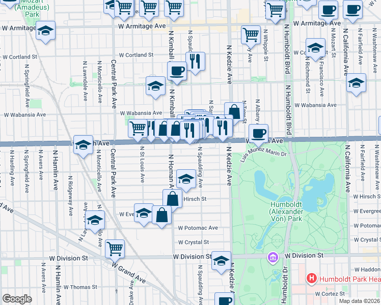 map of restaurants, bars, coffee shops, grocery stores, and more near in Chicago
