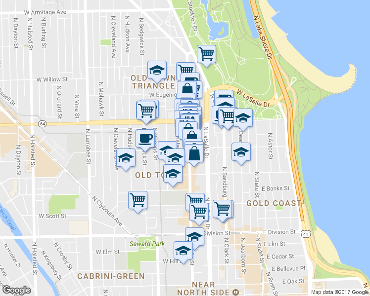 map of restaurants, bars, coffee shops, grocery stores, and more near 1529 North Wells Street in Chicago