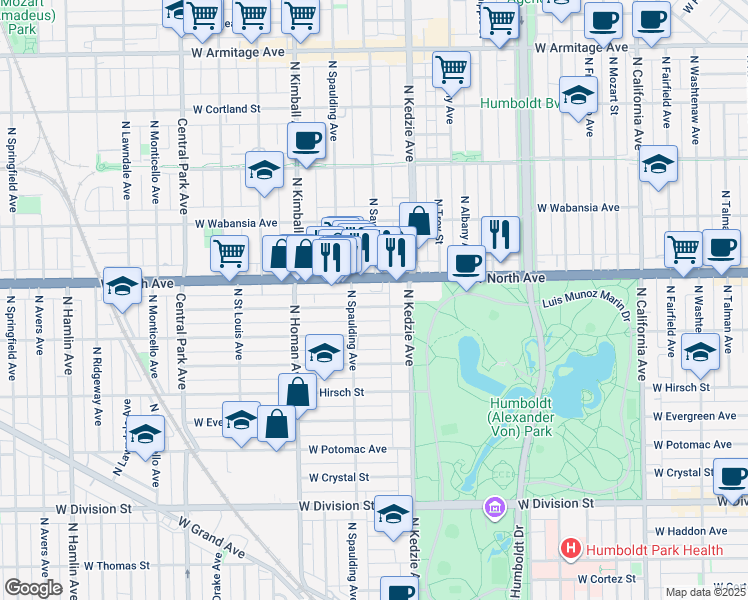 map of restaurants, bars, coffee shops, grocery stores, and more near in Chicago