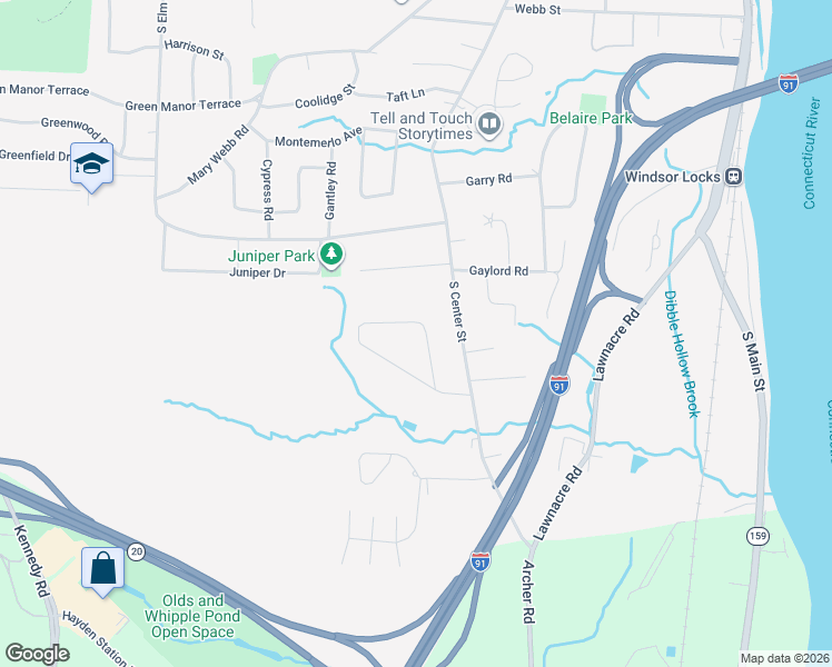 map of restaurants, bars, coffee shops, grocery stores, and more near 44 Alicia Terrace in Windsor Locks