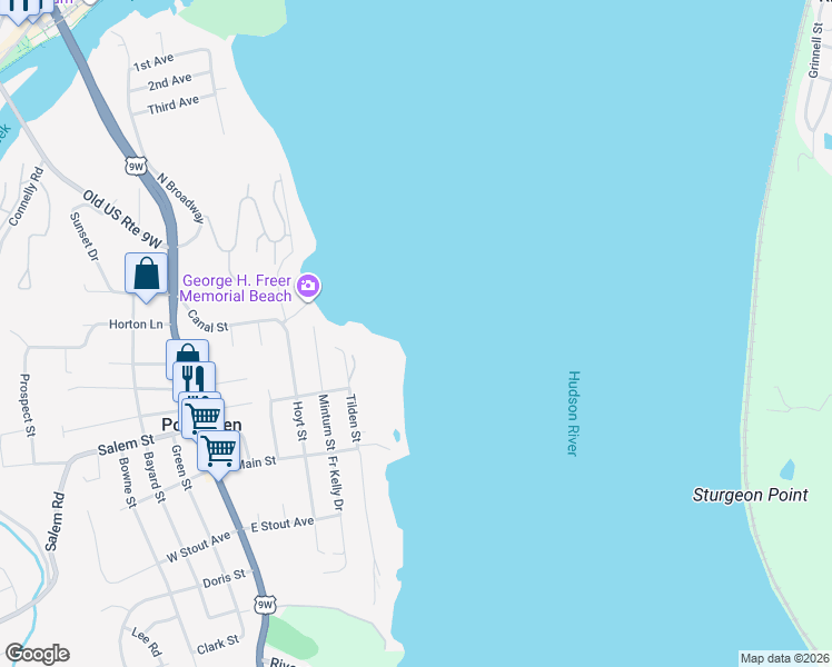 map of restaurants, bars, coffee shops, grocery stores, and more near in Port Ewen