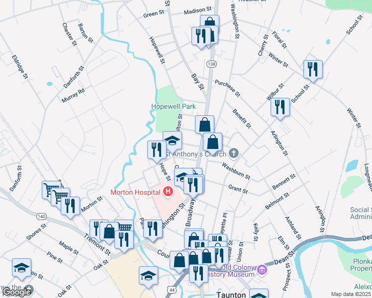 map of restaurants, bars, coffee shops, grocery stores, and more near 11 Bradford Street in Taunton