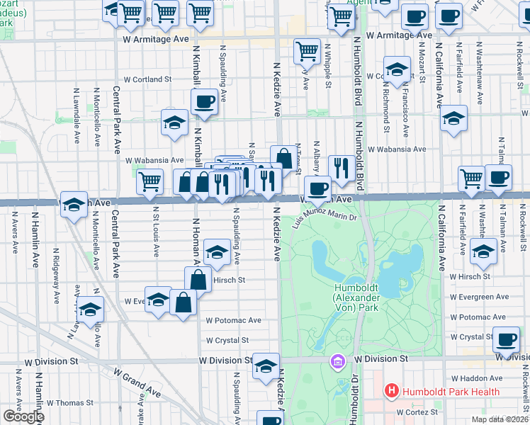 map of restaurants, bars, coffee shops, grocery stores, and more near in Chicago