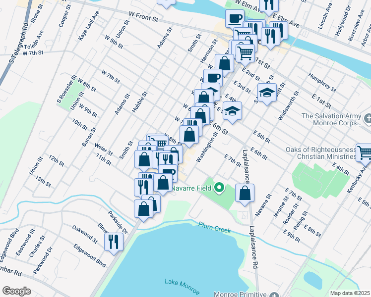 map of restaurants, bars, coffee shops, grocery stores, and more near Michigan 125 in RAISINVL Township