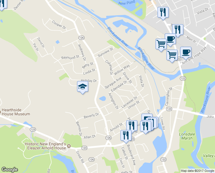 map of restaurants, bars, coffee shops, grocery stores, and more near 37 Sprague Avenue in Lincoln