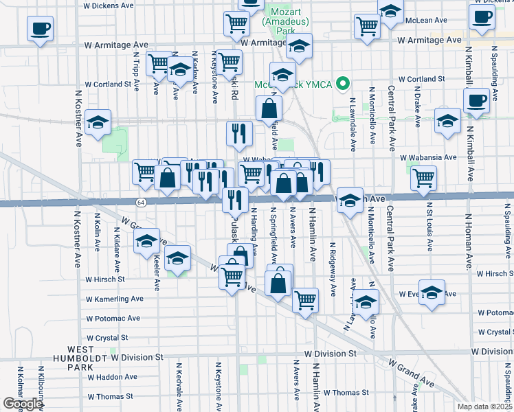 map of restaurants, bars, coffee shops, grocery stores, and more near 3914 Illinois 64 in Chicago