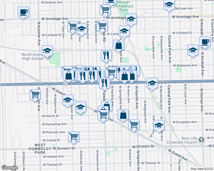 map of restaurants, bars, coffee shops, grocery stores, and more near in Chicago