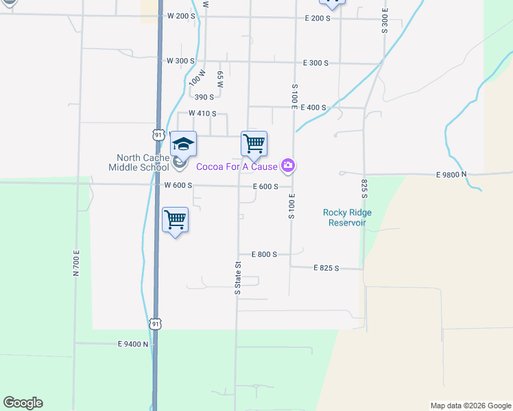 map of restaurants, bars, coffee shops, grocery stores, and more near 30 East 600 South in Richmond