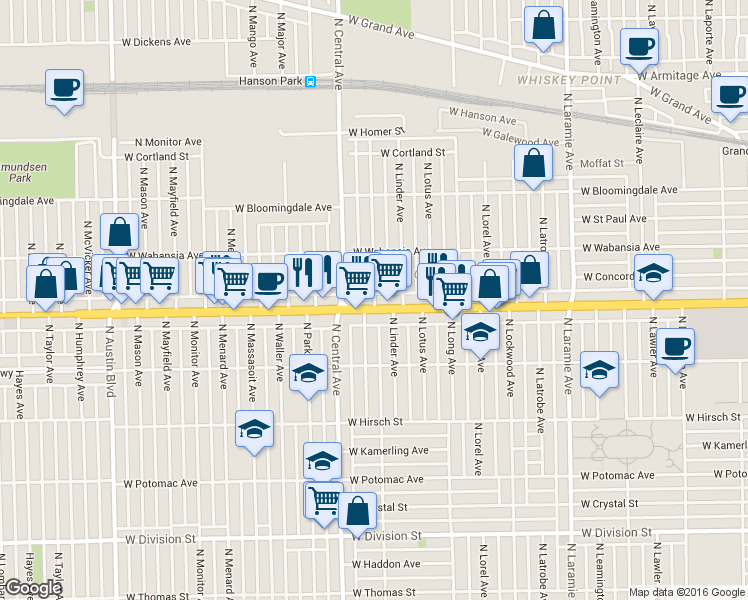 map of restaurants, bars, coffee shops, grocery stores, and more near in Chicago
