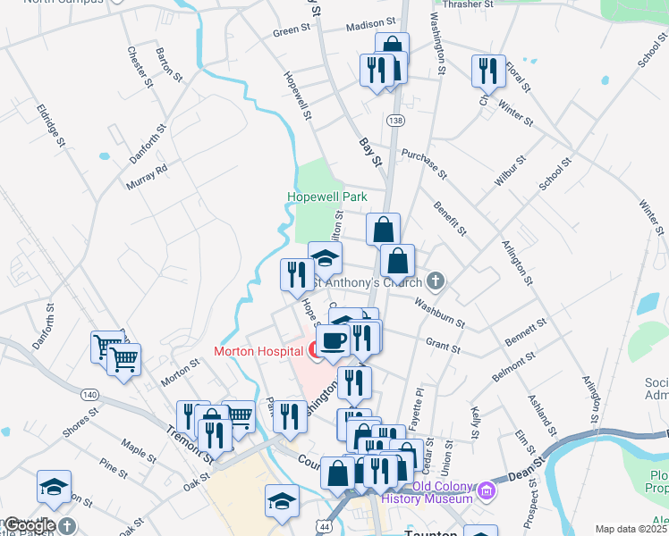 map of restaurants, bars, coffee shops, grocery stores, and more near 11 Bradford Street in Taunton